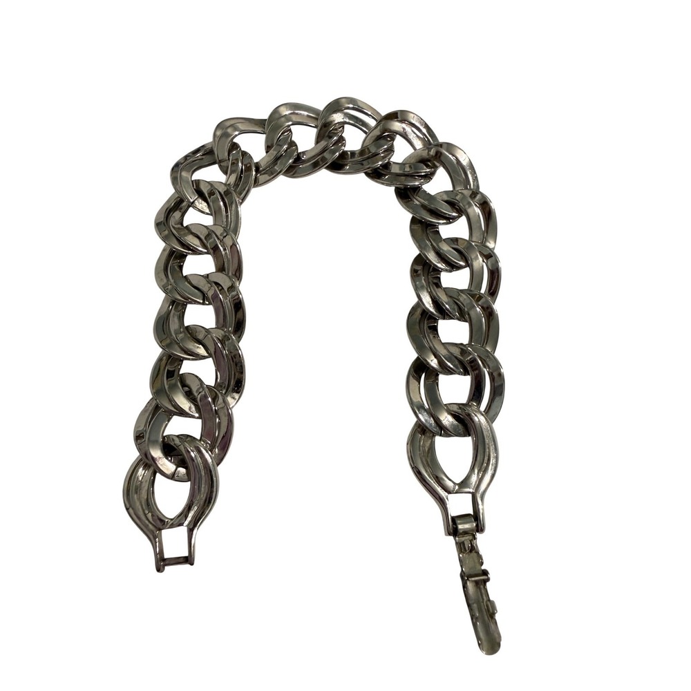 Monet Vintage Silver Tone Chunky Double Link Curb Chain Bracelet Statement